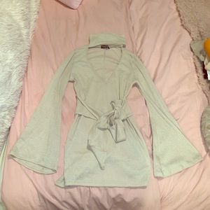 Tan Low Cut Wrap Neck Tie Dress